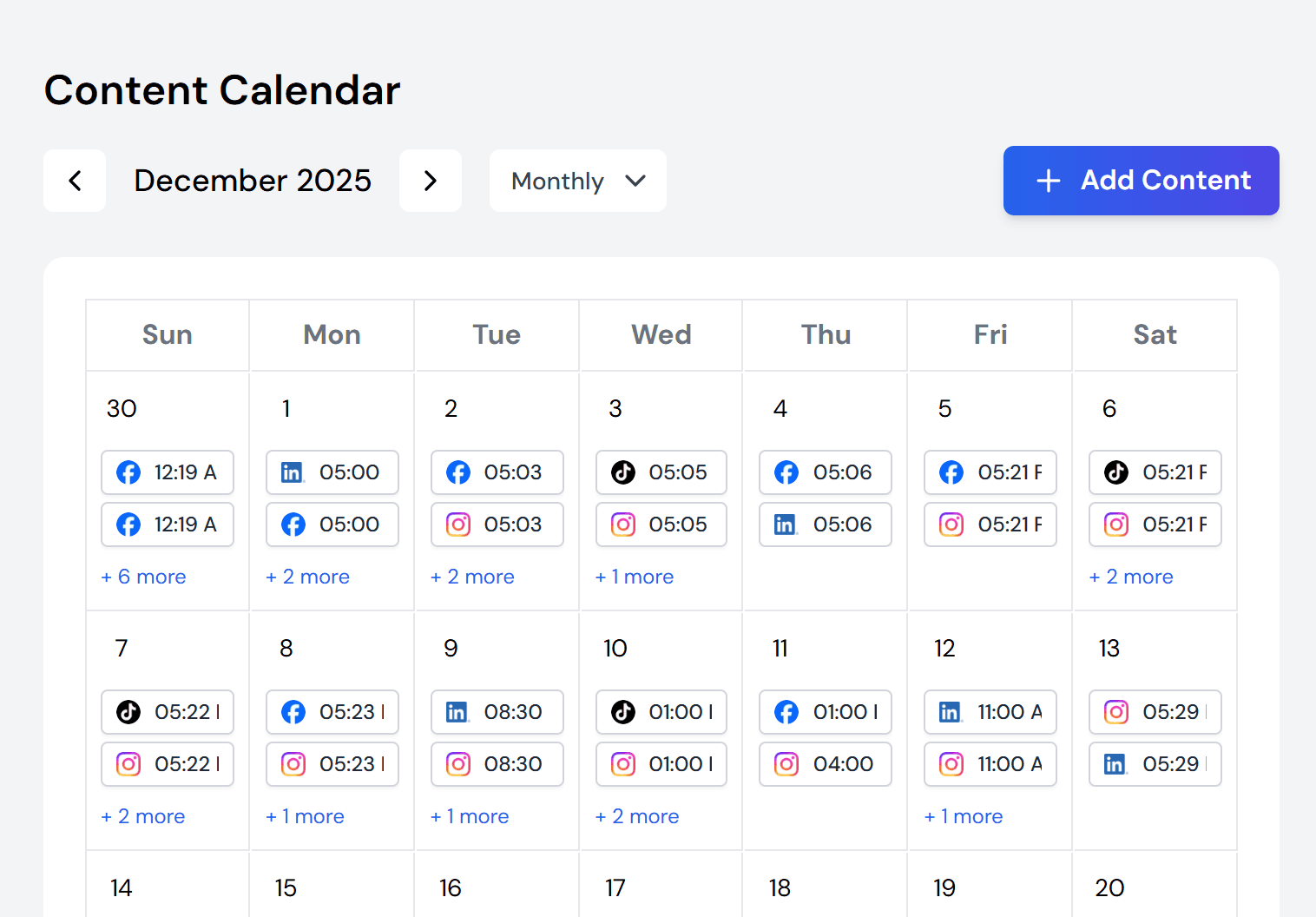 Content Calendar Interface