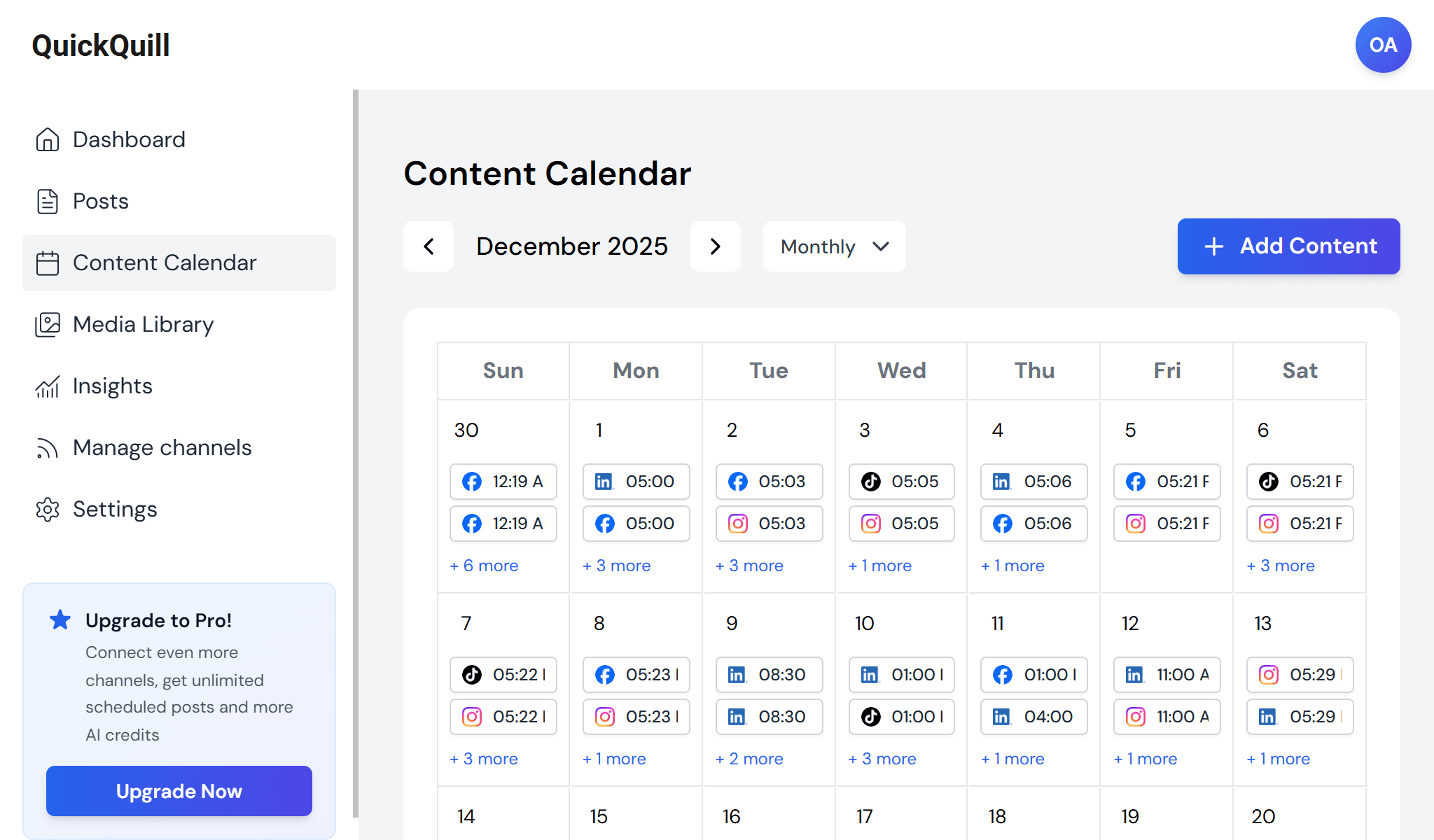 QuickQuill Dashboard Interface